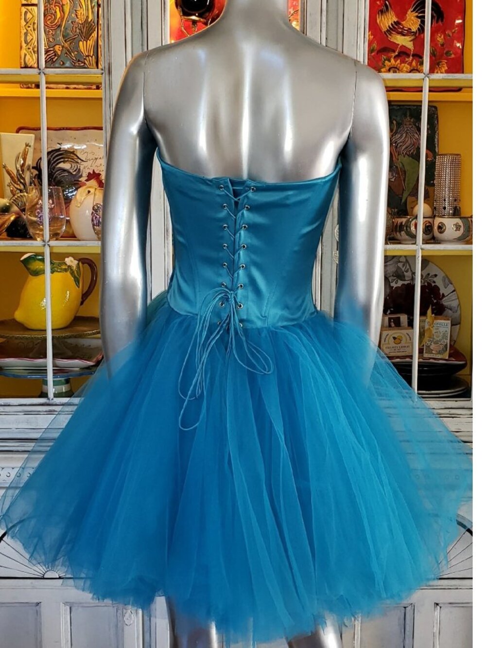 Vintage Betsey Johnson Blue Lace Up Corset Tea Party Tulle TuTu Ballerina Dress - Picture 8 of 16